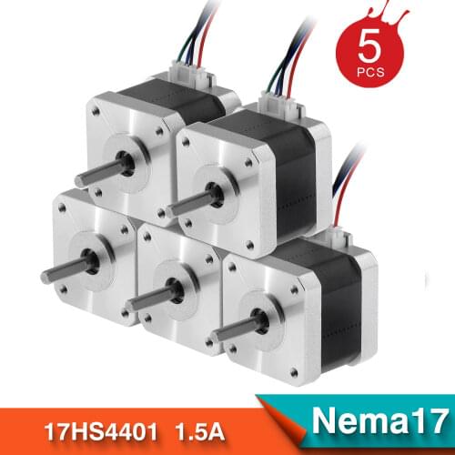 5Pcs 17HS4401S 0.9 Degree V5 V6 4-lead Nema17 Stepper Motor 42 motor Nema 17 motor 42BYGH 1.3A motor+Dupont line for CNC XYZ