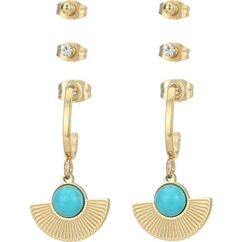 6pcs/set Stainless Steel Drop Earrings Zircon Ear Cuff Turquoise Dangle Earrings Bohemia Trinket Trendy Beach Jewelry Accessory