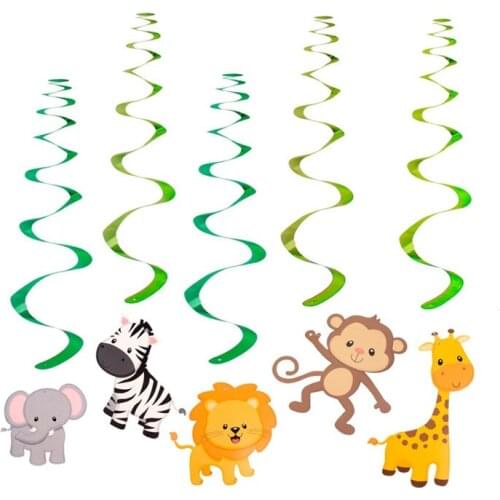 8pcs Animals Ceiling Hanging Swirl Zebra Elephant Lion Dangling Streamers for Kids Birthday Party Spiral Ornaments Decoration