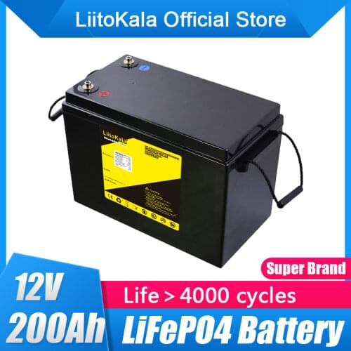 LiitoKala 12V LiFePO4 Battery 200Ah RV Campers Waterproof Golf Cart Batteries 3000 Cycles Off-Road Off-grid Solar energy 150ABMS