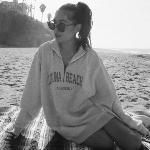 B-TOTO American Retro Bm Gray Sweater Women Ins Tide Spring And Autumn Thin Design Half Zipper Trench Three Soft Girl Style