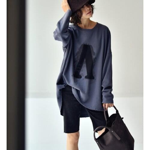 MICOCO T0239C Design style shading Letter-lace loose T-shirt blouse fall Short in front and long in back