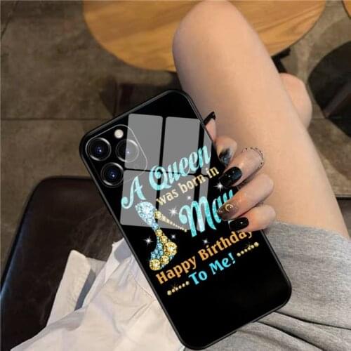 A Queen Was Born In May Happy Birthday Phone Case Glass Phone Case For iphone 12 11 Pro Max XS XR X 8 7 Plus SE2 Case