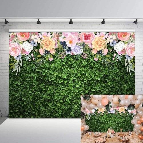 Flower Grass Backdrop Green Spring Lawn Party Floral Grass Birthday Baby Shower Wedding Bridal Shower Cake Table Decorations