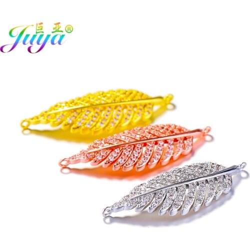 DIY Jewelry Findings Components Cubic Zirconia Floating Leaf Connector Charm Accessories For Women Bracelets Earrings DIY Making