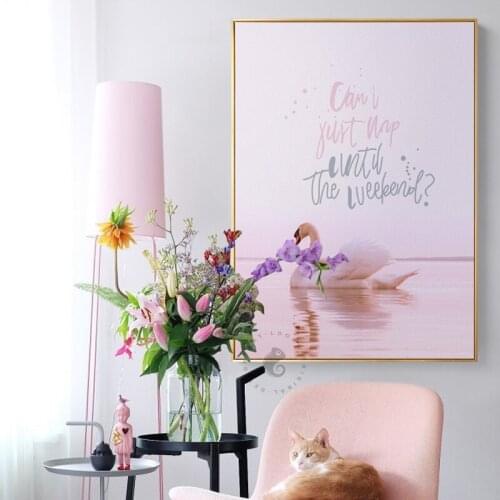 Nordic Style Goose Letters Seaside House Canvas Paintings Posters And Prints Macaron Pink For Girl Living Room Wall Art Pictures