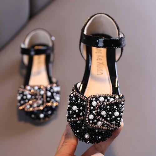 New Summer sale princess leather dance shoes girls party bow shoes shiny Solid Green Black Pink fashion shoes for kids sandals