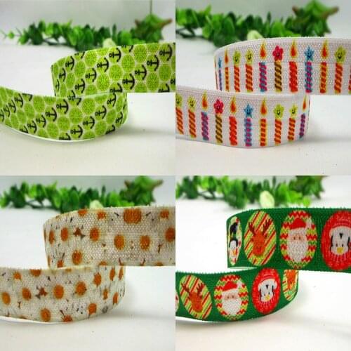 5/8"16mm Christmas Ribbon Printing Elastic Band For Hair Band Flower Ribbon 50 Yards/Roll