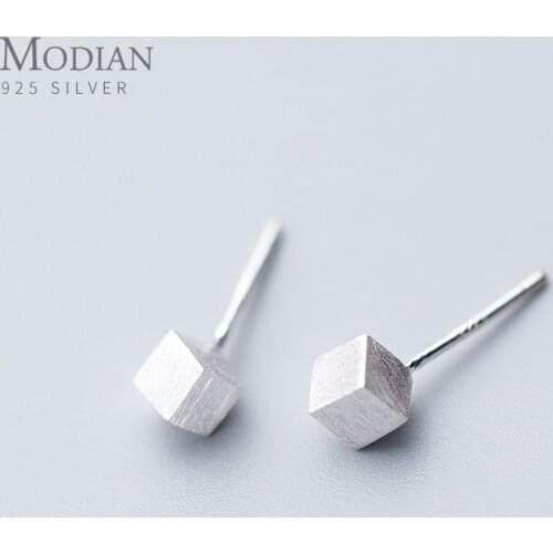 Modian Authentic Fashion 925 Sterling Silver 3D Square Frosted Stud Earrings for Women Luxury Charm Cute Statement Jewelry