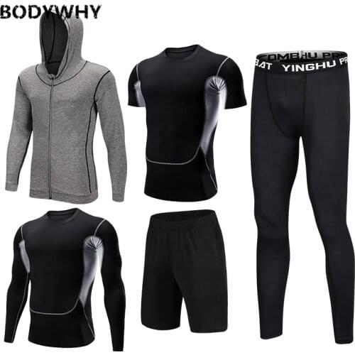 Mens Sportswear 5 Pcs/Set Gym Fitness Clothes Men Running Jogging Male Tracksuit Compression Sports Wear for Workout Sport Suits