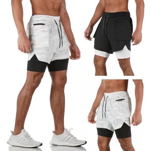Men 2 In 1 Basketball Training Shorts Running Gym Sports Fitness Camouflage Bodybuilding Shorts with Large Pockets Towel Loop