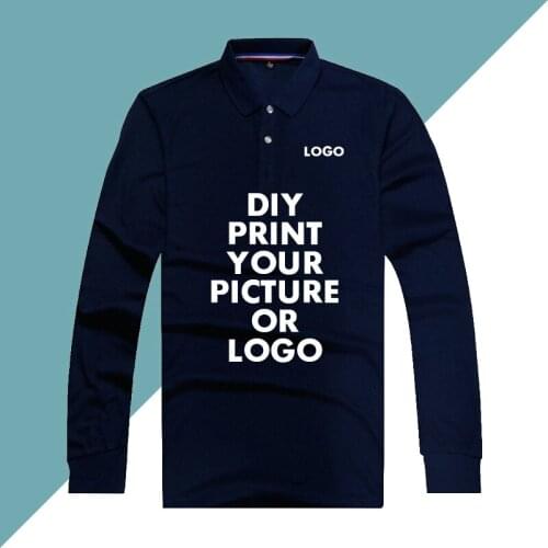 New Men Cotton Polo Shirt Custom Printed Picture Unisex Long Sleeve Solid Casual Jearseys Polos Women Tops Chinese Size 4XL