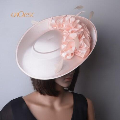 Nude pink Large saucer base satin fascinator wedding hats for Formal occasions