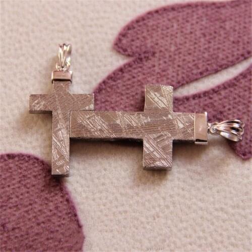 Genuine Natural Gibeon Meteorite Silver Fashion Charm Cross Shape Woman Man Pendant 28*18mm