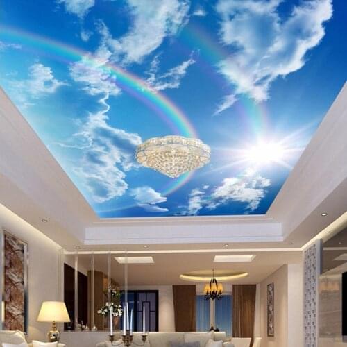 Custom 3D Wallpaper Murals Blue Sky White Clouds Rainbow Photo Mural Living Room Bedroom Interior Ceiling Decorative Wall Paper