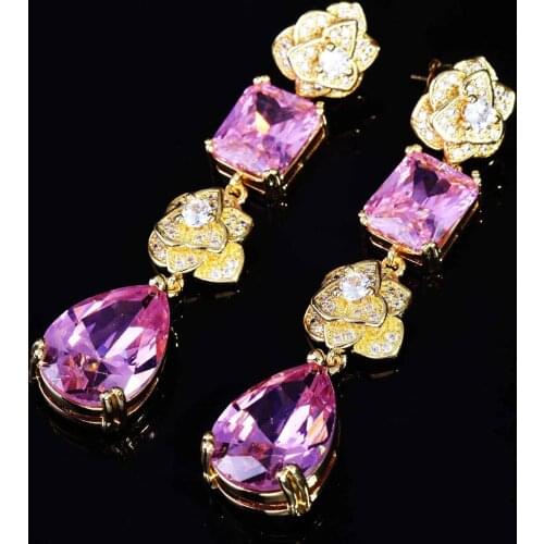 QTT Trendy Pink Water Drop Earrings Long Earring Fashion 925 Sterling Silver Earring For Women Wedding Jewelry Gift