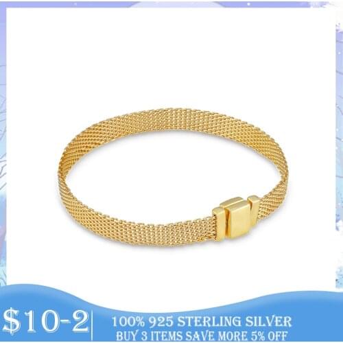 Reflexions Mesh Bracelet 925 Sterling Silver Gold Color Sparkling Clasp Reflexions Bracelet Sterling Silver Jewelry Making Gift