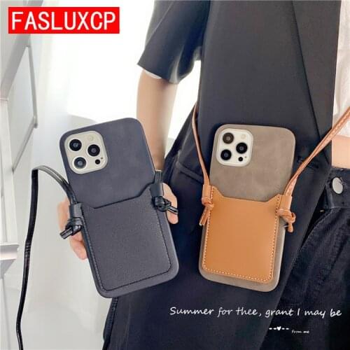 Luxury Brand Crossbody Strap Card Slot Leather Phone Back Case for Coque iPhone 12 11 Pro Max Mini SE 2020 7 8 Plus XR X XS Etui