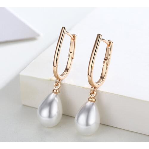Brass With Gold Color U Shape Circles Teardrop White Faux Pearl Drop Dangle Earrings For Women Jewelry Pendientes Aros Aretes