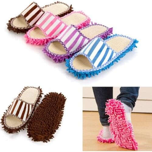Coral Fleece Striped Chenille Linen Mop Slippers Dust Mop Slipper Lazy House Floor Polishing Cleaning Wipe Easy Foot Shoe Cover