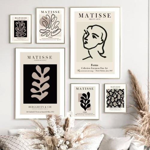 Nordic Vintage Poster Abstract Matisse Line Face Leaf Plant Modern Wall Art Print Canvas Painting Decor Pictures For Living Room