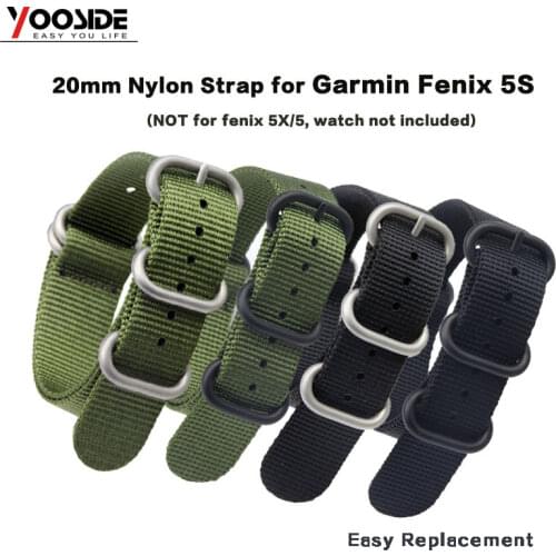 YOOSIDE 20mm Replacement Nylon Strap Sport Watch Band Strap for Garmin Fenix 5S/5S Puls Long Wristband Bracelet(NOT Quick Fit)