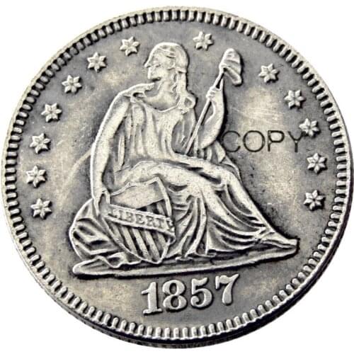 US 1857 P/O/S Seated Liberty Quater Dollar Silver Plated Copy Coin
