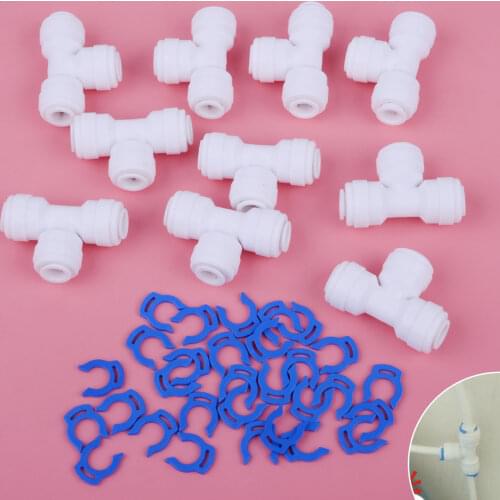 10pcs Tube Union 1/4'' 3 Way Tee Quick Connect Push Fit for RO Water Reverse Osmosis Filter