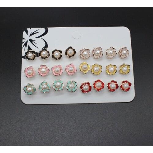 ISINYEE 12 pairs/set Cute Small Pearl Flower Stud Earrings For Women Girls Kids Crystal Heart Crown Butterfly Earring Jewelry