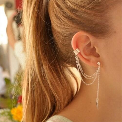 1pcs Earrings Jewelry Fashion Personality Metal Ear Clip Leaf Tassel For Women Gift Pendientes Earrings