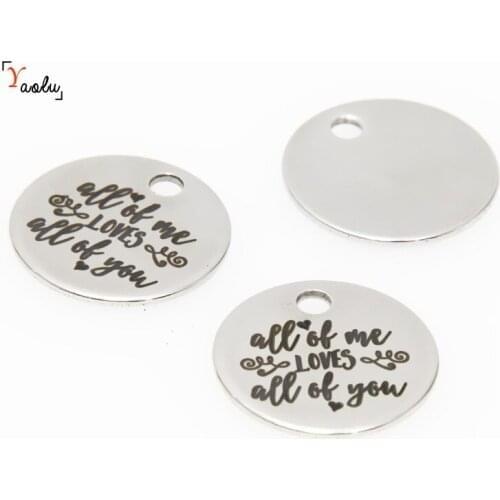 10pcs/lot Mom charm All of me loves all of you Stainless steel message Charm pendant 20mm