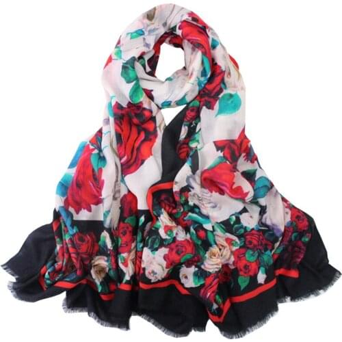 100%cashmere women fashion black roses print big thin scarf shawl pashmina 100x200cm