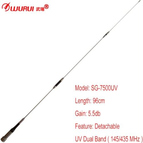 1pz Flexible Walkie Talkie Antenna Wurui 7500UV Length 96cm Dual Band VHF 144 / UHF 430 MHz Car Gain Antenna for Car Radio
