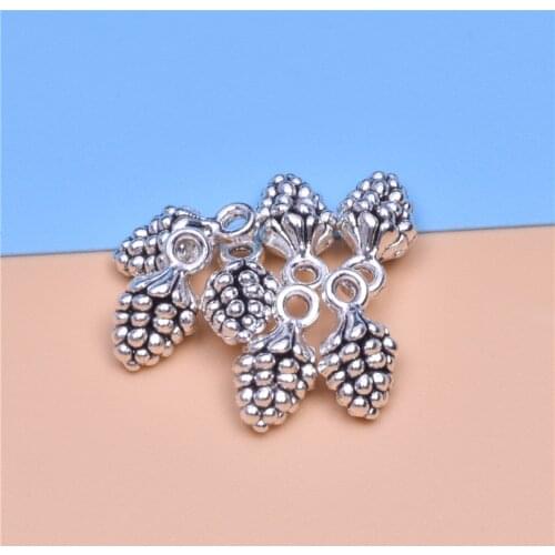 30pcs/lot Antique silver Charms Grapes fruit Pendants Bead For Jewelry Making Accessories Fit DIY EU Bracelet 12.9*5.66mm