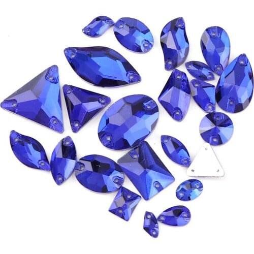 36pcs Mixed Shape Sewing Crystal Rhinestone Flat back With 2 Hole Crystal Glass Sew On Stones For Wedding Dress Garment Jewelry