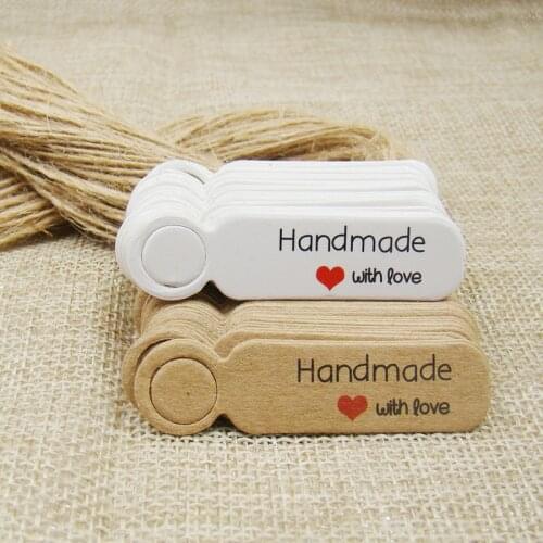 5*1.3cm cute shape kraft /white handmade with love paper gift hang tag 100pcs +100pcs hemp string for candy/gift/cookies display