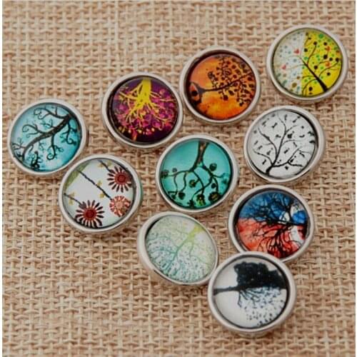 60pcs/lot Mix Colors Girls Glass Dome Cabochone Tree 12mm Snap Button Findings For Boys DIY Bracelet Jewelry
