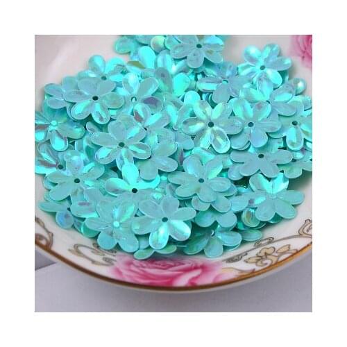 600pcs/lot 15mm Flower Sequins Cup Six Petals With 1 Center Hole Plum Blossom Blue AB Confetti