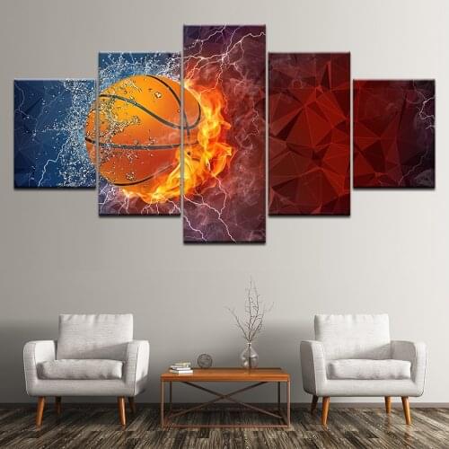 Canvas Painting abstract Soccer Ball On Fire 5 Pieces Wall Art Painting Modular Wallpapers Poster Print for living room Decor