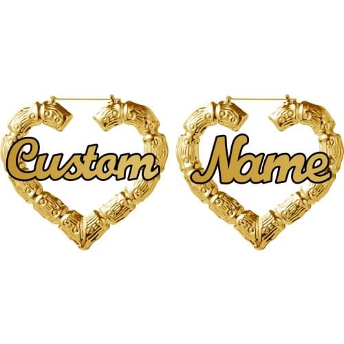 Noelia Acrylic Custom Name Earrings Stainless Steel Heart Shape Earrings 2021 Hoop Earrings Bamboo Style Custom Hoop Jewelry