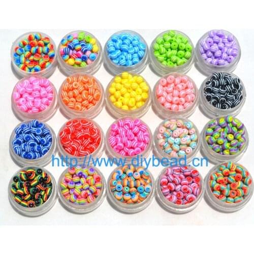 100 pcs DIY Bracelet Accessories Children Handcraft Department 18 Color 6MM Round Shape Resin Stripe Beads jewelry Findings