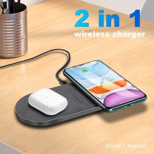 Double 15W Wireless Charger for Mobile Phone and Headset for iPhone 12 12ProMax 11 11Pro X XR XSMAX 8 7 Plus 15W Charging Pads