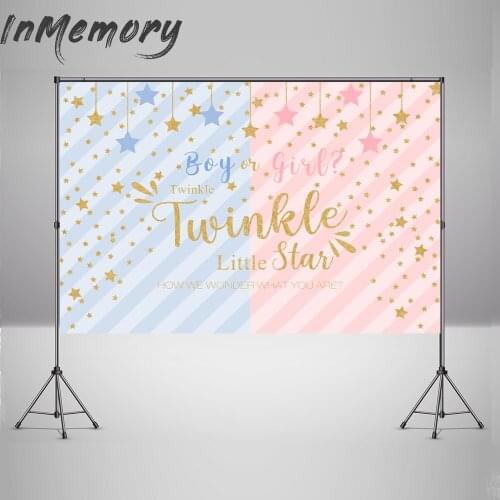 Custom Gender Reveal Party Background Baby Shower Twinkle Star Photo Backdrop for Kids Birthday Party Decoration Cake Table