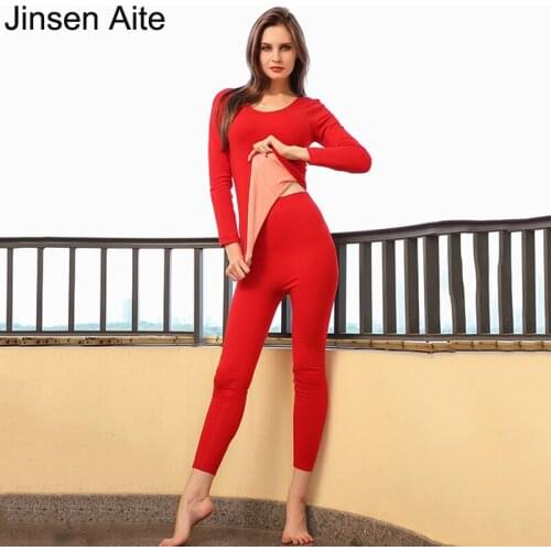 Jinsen Aite High Quality Winter 2019 New Women Thermal Underwear Sets Plus Fleece Female Shirt+Pants Thick Warm Long Johns JS652
