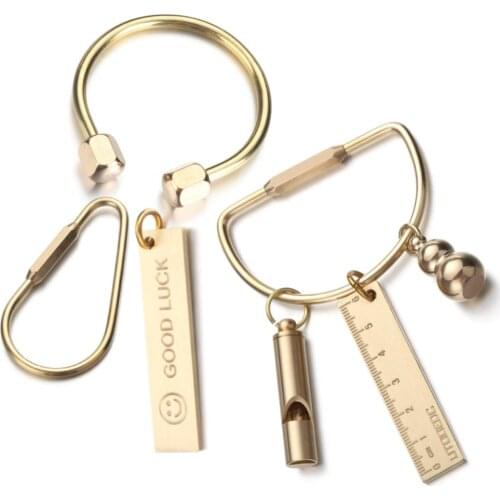 Creative Brass Keychain Whistle Ruler Key Ring Buckles Pendant Portable Unique DIY Craft Tools Keychain Jewelry Accessories