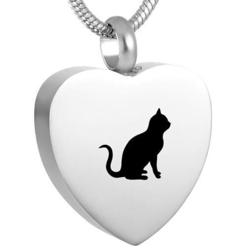 LKJ9095 Silver Color Heart Cremation Necklace Cat Engraving Pet Urn Memorial Locket Ashes Holder