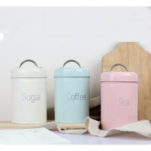 Metal Storage Box Tea Coffee Sugar Jar Kitchen Sealed Iron Boxes Simple Dry Food Sealing Container Organizer Bottle