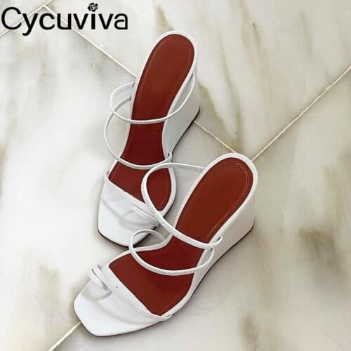 New Summer Wedges Mules Women Shoes Slip On Square Toe High Heel Shoes For Women Sexy Party Wedding Slippers Ladies Shoes 2021