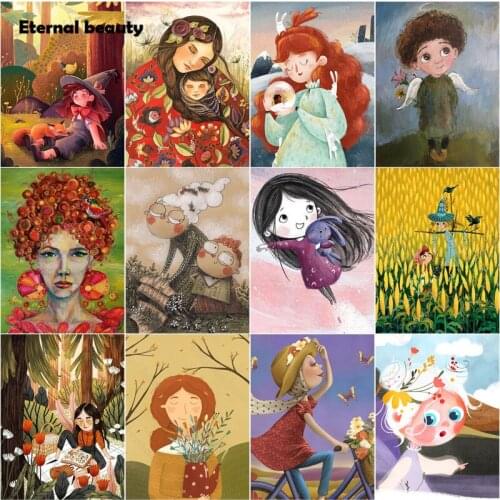 5D Diy Diamond Painting Cartoon Baby and Mom Comic Girls Full Diamond Embroidery Cross Stitch Kits Pictures of Rhinestones Gift