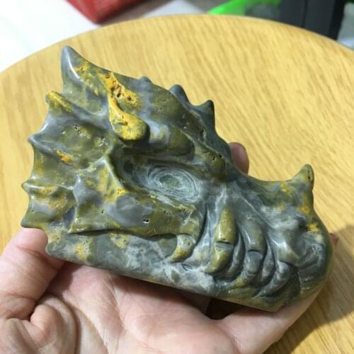 Natural bumblebee jasper Dragon Head Skull Carved Gemstone crystal Figurine